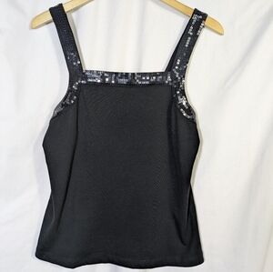 Quacker Factory Tank Top Women's Sequin Embellished Cotton Black Y2K  Sz S